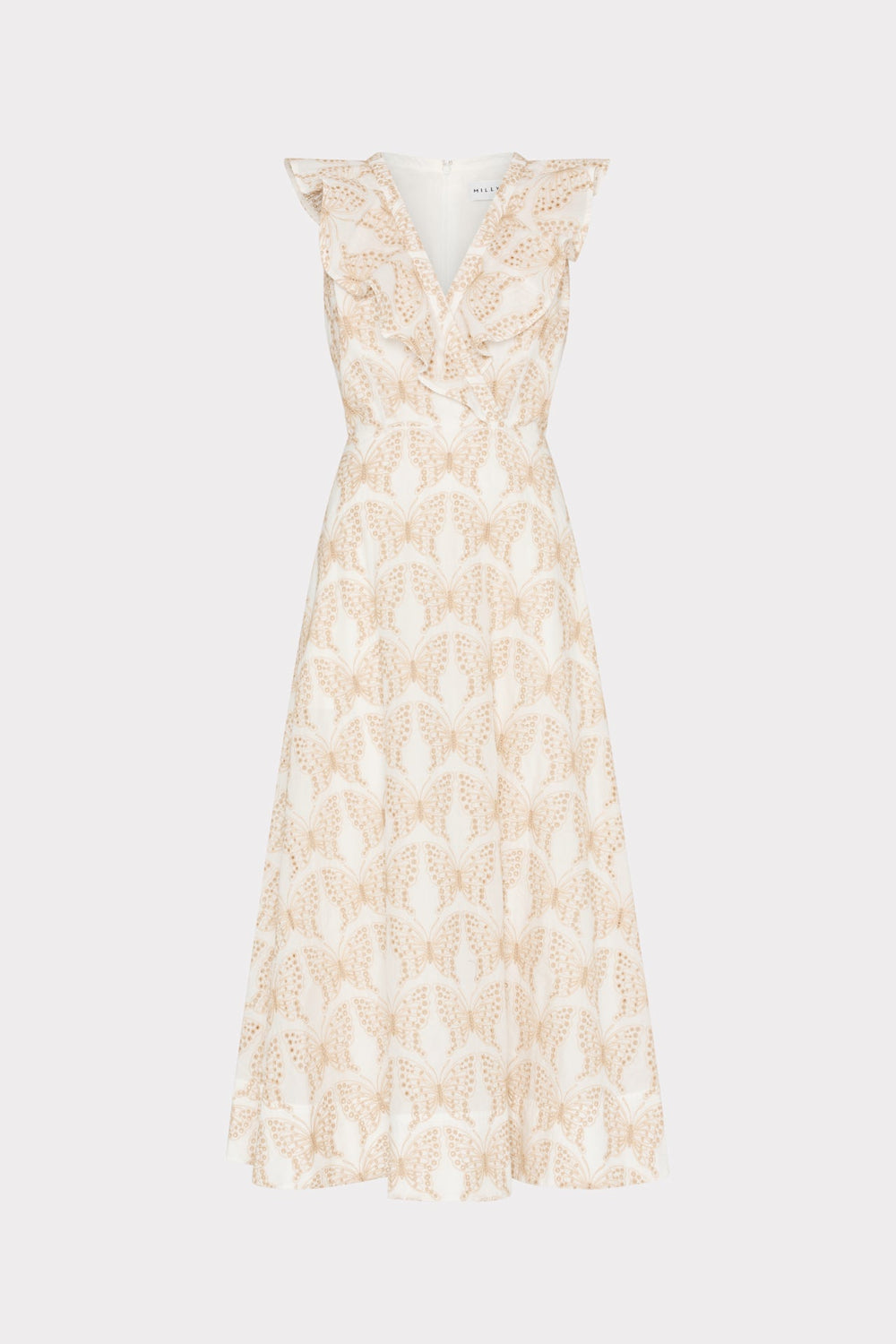 Butterfly Eyelet Ruffle Midi Dress White/Tan | Milly Women