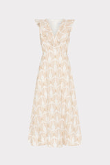 Butterfly Eyelet Ruffle Midi Dress White/Tan | Milly Women