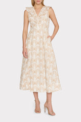 Butterfly Eyelet Ruffle Midi Dress White/Tan | Milly Women