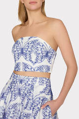 Butterfly Eyelet Strapless Crop Top White/Blue | Milly Women