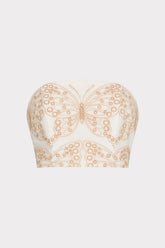 Butterfly Eyelet Strapless Crop Top White/Tan | Milly Women