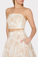 Butterfly Eyelet Strapless Crop Top White/Tan | Milly Women