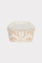 Butterfly Eyelet Strapless Crop Top White/Tan | Milly Women