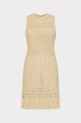 Beaded Fringe Knit Mini Dress Beige Multi | Milly Women