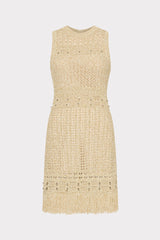 Beaded Fringe Knit Mini Dress Beige Multi | Milly Women