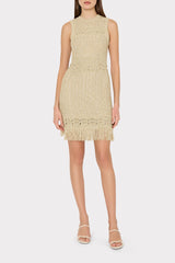 Beaded Fringe Knit Mini Dress Beige Multi | Milly Women