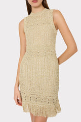 Beaded Fringe Knit Mini Dress Beige Multi | Milly Women