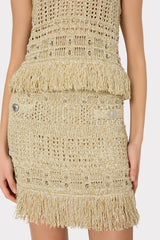 Beaded Fringe Knit Skirt Beige Multi | Milly Women