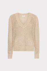Sequin Mesh V-Neck Sweater Beige | Milly Women