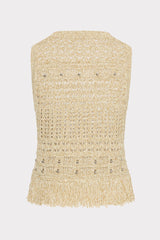 Beaded Fringe Knit Top Beige Multi | Milly Women
