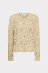 Beaded Fringe Knit Cardigan Beige Multi | Milly Women