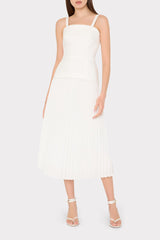 Nala Poplin Pleated Combo Midi Dress White | Milly Women