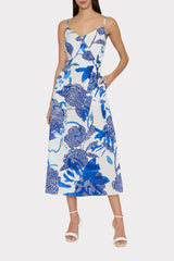 Norma Brushwork Floral Poplin Wrap Dress Blue Multi | Milly Women