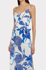 Norma Brushwork Floral Poplin Wrap Dress Blue Multi | Milly Women