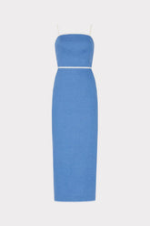Amara Linen Contrast Midi Dress Blue/White | Milly Women