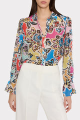 Lacey Rainbow Oasis Blouse Black Multi | Milly Women