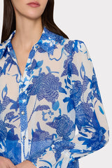 Lacey Brushwork Floral Blouse Blue Multi | Milly Women
