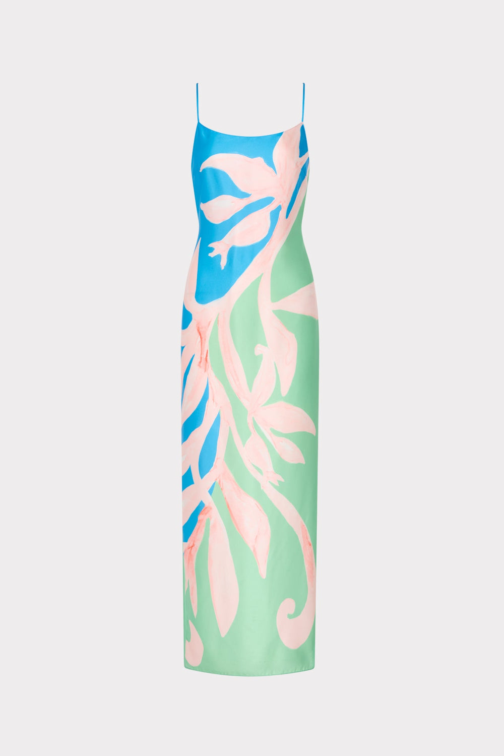 Lily Floral Vine Satin Slip Dress Blue/Green | Milly Women