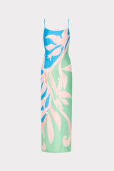 Lily Floral Vine Satin Slip Dress Blue/Green | Milly Women