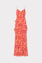 Sunset Tile Ruffle Maxi Dress Pink Multi | Milly Women