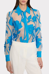 Ashton Grand Fleur Embroidered Top Blue | Milly Women