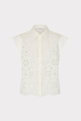 Natalia Floral Eyelet Button Up White | Milly Women
