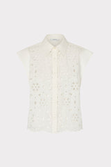 Natalia Floral Eyelet Button Up White | Milly Women