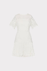 Nikoletta Mixed Laces Pleated Mini Dress White | Milly Women