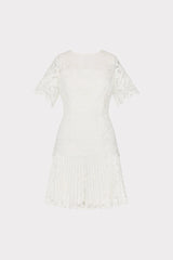Nikoletta Mixed Laces Pleated Mini Dress White | Milly Women