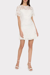 Nikoletta Mixed Laces Pleated Mini Dress White | Milly Women