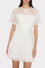 Nikoletta Mixed Laces Pleated Mini Dress White | Milly Women