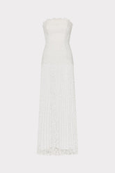 Norelle Strapless Mixed Laces Pleated Maxi Dress White | Milly Women