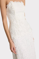 Norelle Strapless Mixed Laces Pleated Maxi Dress White | Milly Women