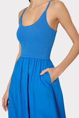 Cami Knit Poplin Blocked Midi Dress Blue/White | Milly Women