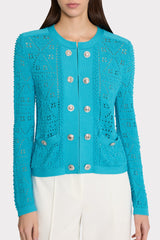 Bubble Pointelle Knit Jacket Bright Blue | Milly Women