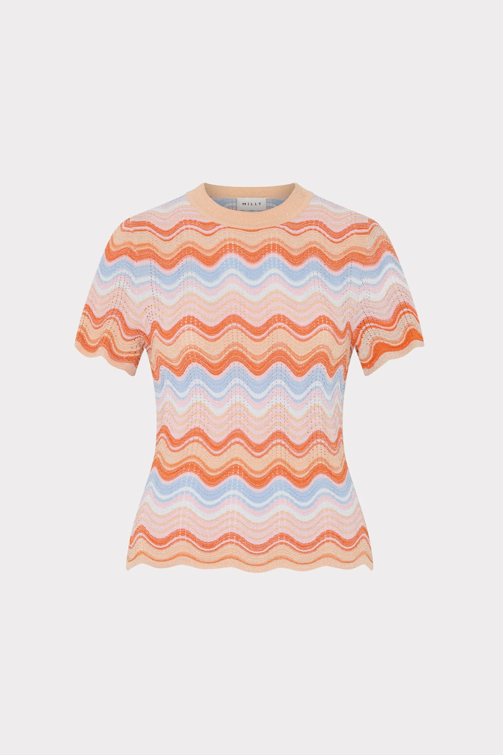Scallop Wave Short Sleeve Top Coral Pink Multi | Milly Women