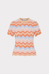 Scallop Wave Short Sleeve Top Coral Pink Multi | Milly Women