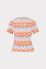 Scallop Wave Short Sleeve Top Coral Pink Multi | Milly Women