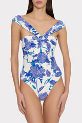 Betsy Brushwork Floral Bandeau One Piece Blue Multi | Milly Women