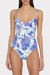 Brushwork Floral Belted One Piece Blue Multi | Milly Women