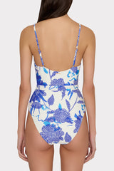 Brushwork Floral Belted One Piece Blue Multi | Milly Women