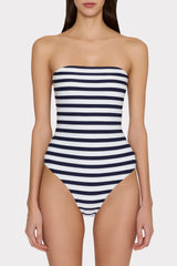 Nautical Metallic Stripe Strapless One Piece Navy/White | Milly Women