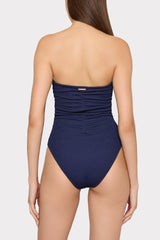 Textured Ruched One Piece Navy | Milly Women
