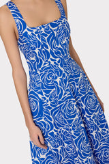 Nia Blue Rose Poplin Midi Dress Blue/White | Milly Women