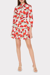 Priscilla Red Peonia Poplin Shirt Dress Red Multi | Milly Women