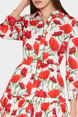 Priscilla Red Peonia Poplin Shirt Dress Red Multi | Milly Women