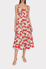 Nia Red Peonia Poplin Midi Dress Red Multi | Milly Women