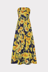 Palmer Sunflower Poplin Strapless Maxi Dress Navy Multi | Milly Women