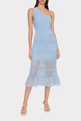 One Shoulder Sheer Knit Midi Dress Light Blue | Milly Women
