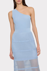 One Shoulder Sheer Knit Midi Dress Light Blue | Milly Women
